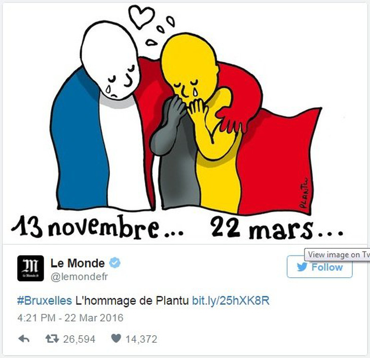 Bức vẽ xúc động sau thảm kịch ở Brussels của họa sĩ Pháp