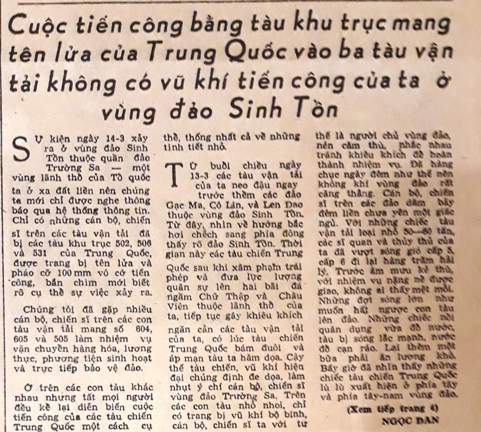 30 năm ngày 14-3: Bài báo đầu tiên về thảm sát Gạc Ma - Ảnh 3. 30 năm ngày 14-3: Bài báo đầu tiên về thảm sát Gạc Ma - Ảnh 3.