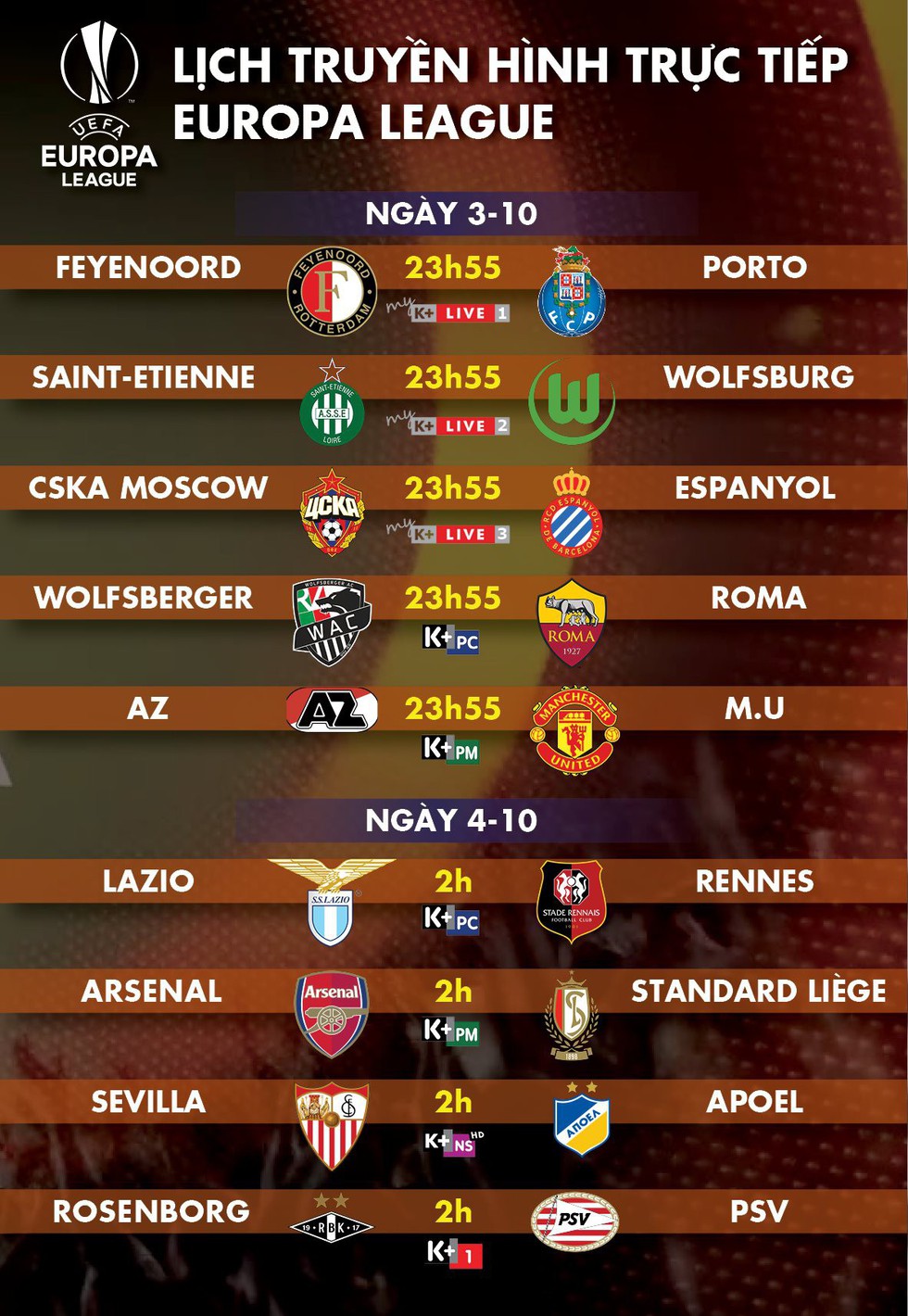 Lịch trực tiếp Europa League hôm nay - Ảnh 1. Lịch trực tiếp Europa League hôm nay - Ảnh 1.