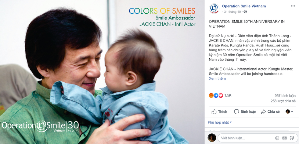 Operation Smile nói gì về việc cộng đồng mạng phản đối Thành Long sang Việt Nam? - Ảnh 5. Operation Smile nói gì về việc cộng đồng mạng phản đối Thành Long sang Việt Nam? - Ảnh 5.