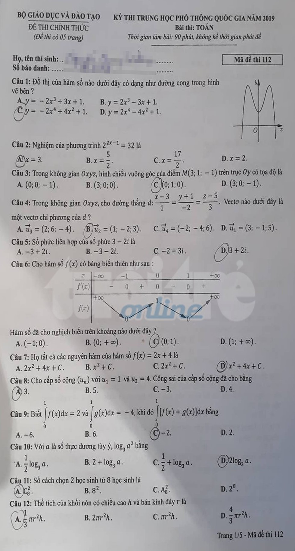 Đáp án môn toán thi THPT quốc gia 2019 - Ảnh 20. Đáp án môn toán thi THPT quốc gia 2019 - Ảnh 20.