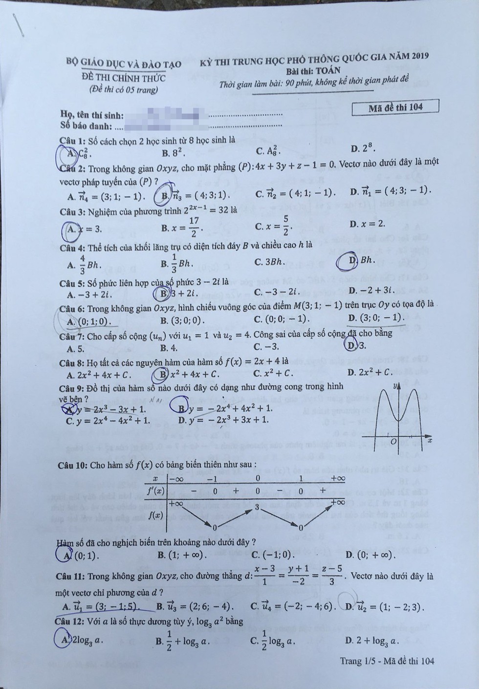 Đáp án môn toán thi THPT quốc gia 2019 - Ảnh 15. Đáp án môn toán thi THPT quốc gia 2019 - Ảnh 15.