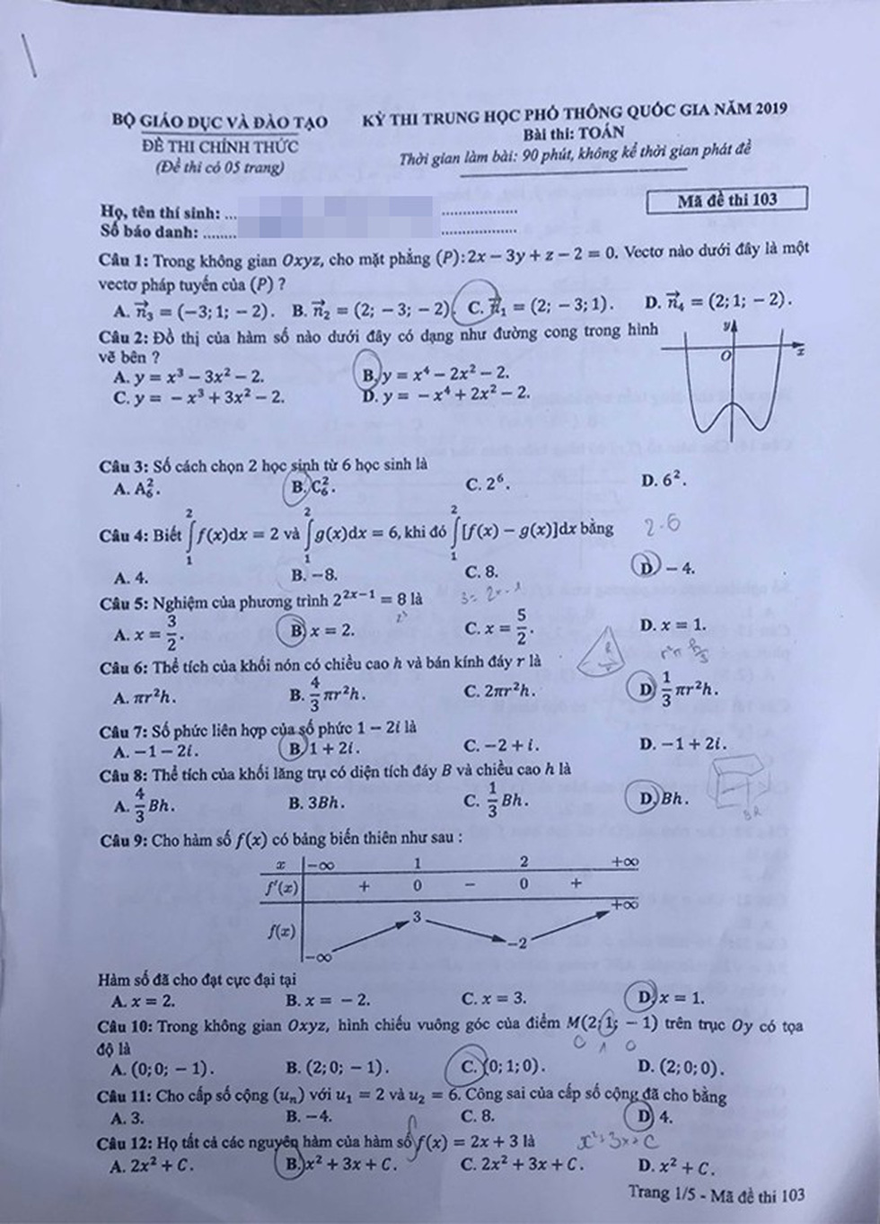 Đáp án môn toán thi THPT quốc gia 2019 - Ảnh 10. Đáp án môn toán thi THPT quốc gia 2019 - Ảnh 10.