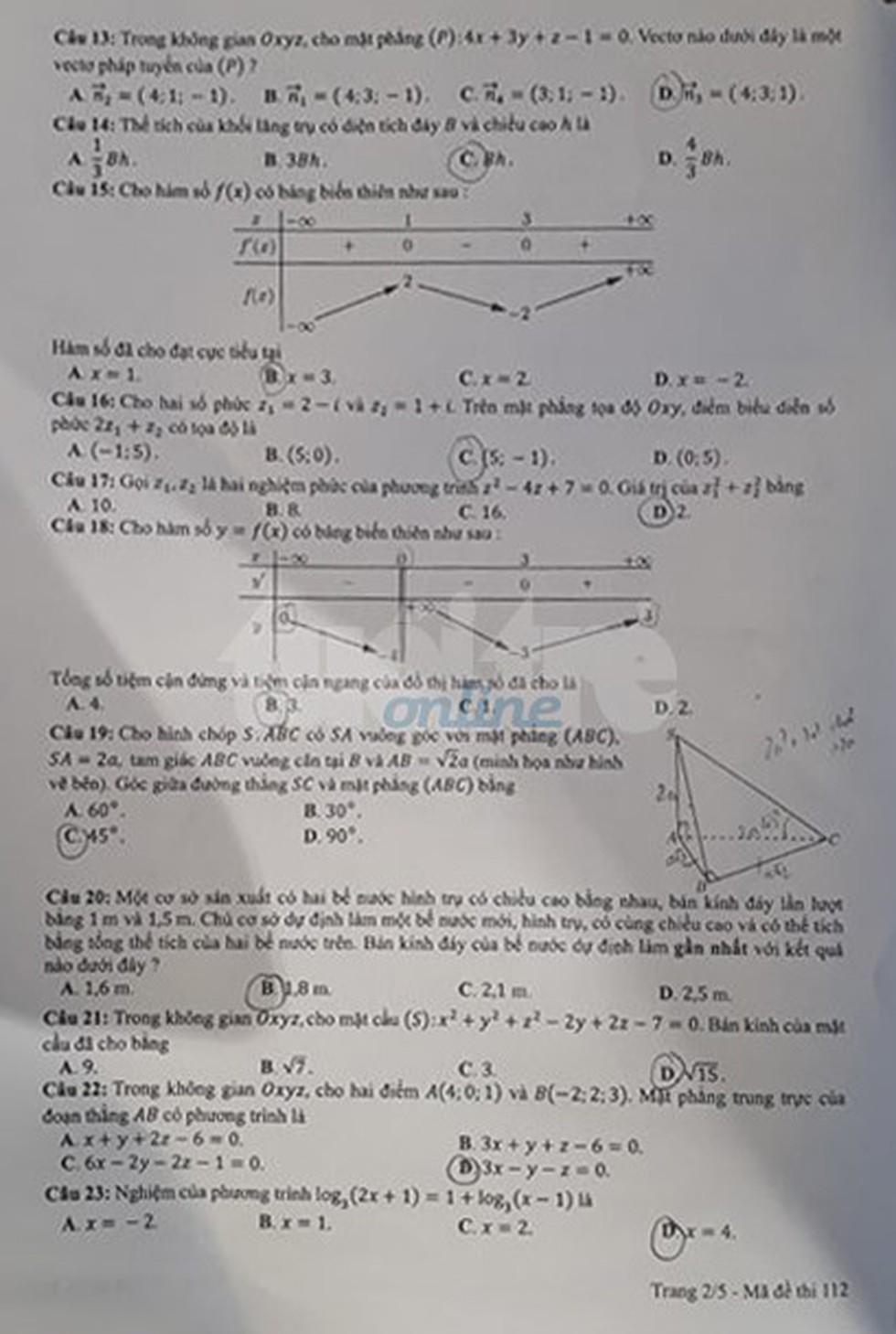 Đáp án môn toán thi THPT quốc gia 2019 - Ảnh 21. Đáp án môn toán thi THPT quốc gia 2019 - Ảnh 21.