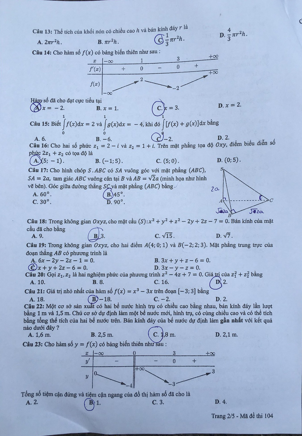 Đáp án môn toán thi THPT quốc gia 2019 - Ảnh 16. Đáp án môn toán thi THPT quốc gia 2019 - Ảnh 16.