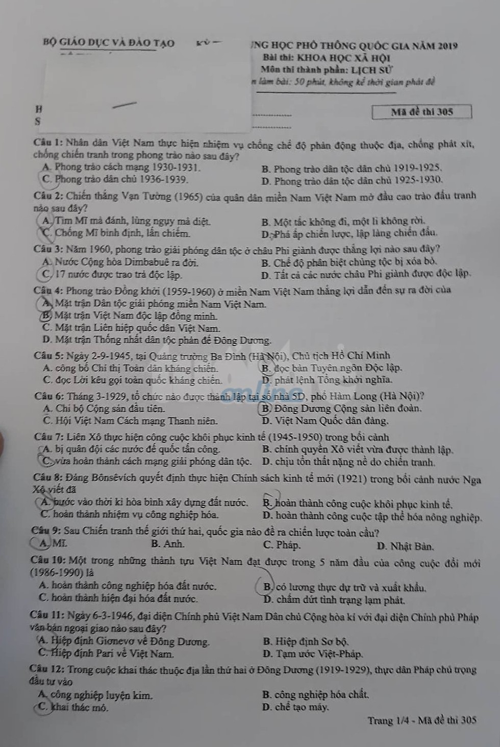 Đáp án môn sử THPT quốc gia 2019 - Ảnh 5. Đáp án môn sử THPT quốc gia 2019 - Ảnh 5.