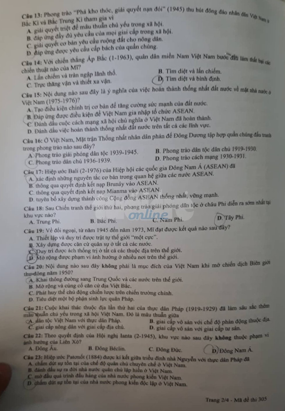 Đáp án môn sử THPT quốc gia 2019 - Ảnh 6. Đáp án môn sử THPT quốc gia 2019 - Ảnh 6.
