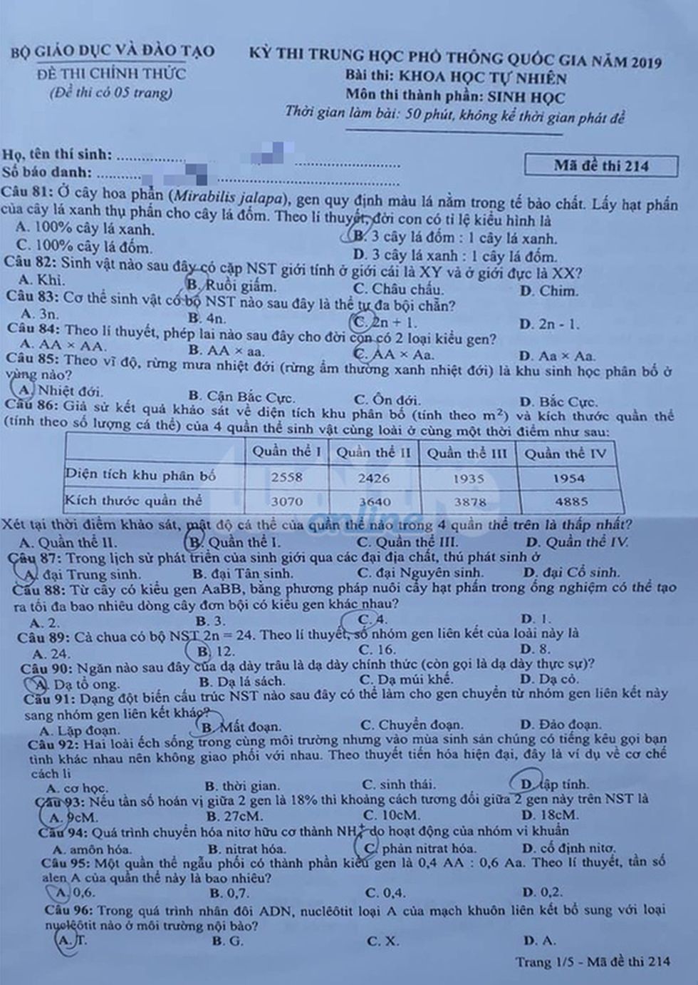 Đáp án môn sinh thi THPT quốc gia 2019 - Ảnh 4. Đáp án môn sinh thi THPT quốc gia 2019 - Ảnh 4.