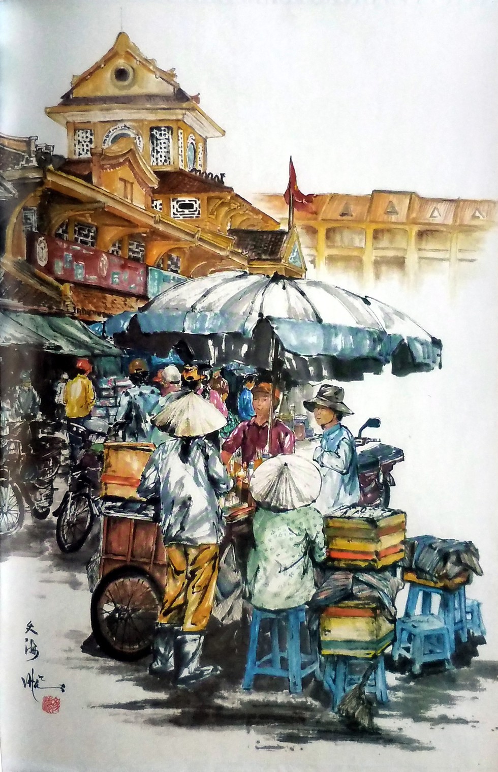 Hẻm Sài Gòn, bến Bình Đông và biển đảo vào tranh thủy mặc - Ảnh 8. Hẻm Sài Gòn, bến Bình Đông và biển đảo vào tranh thủy mặc - Ảnh 8.