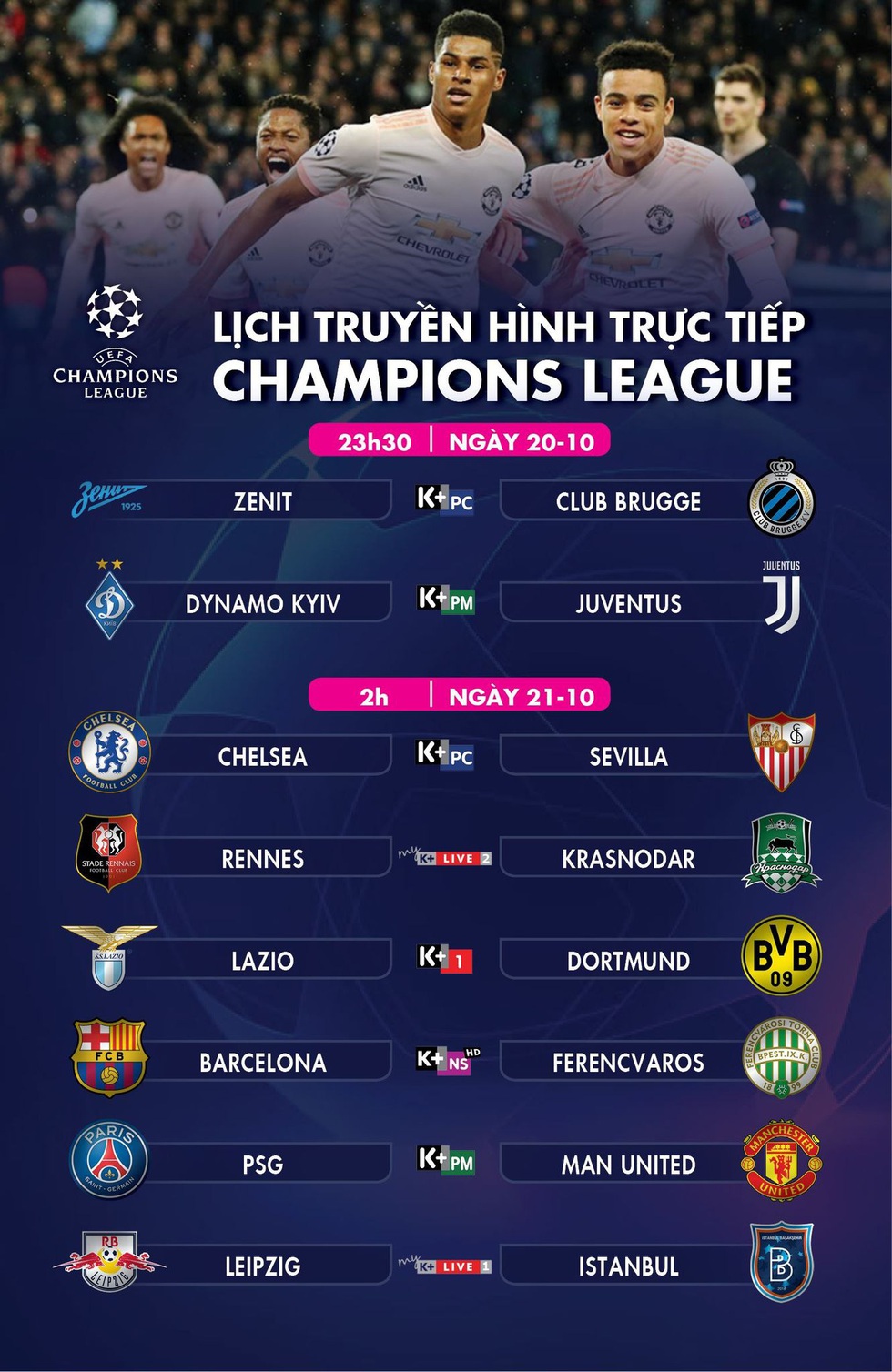 Lịch trực tiếp Champions League: M.U - PSG, Chelsea -Sevilla - Ảnh 1. Lịch trực tiếp Champions League: M.U - PSG, Chelsea -Sevilla - Ảnh 1.