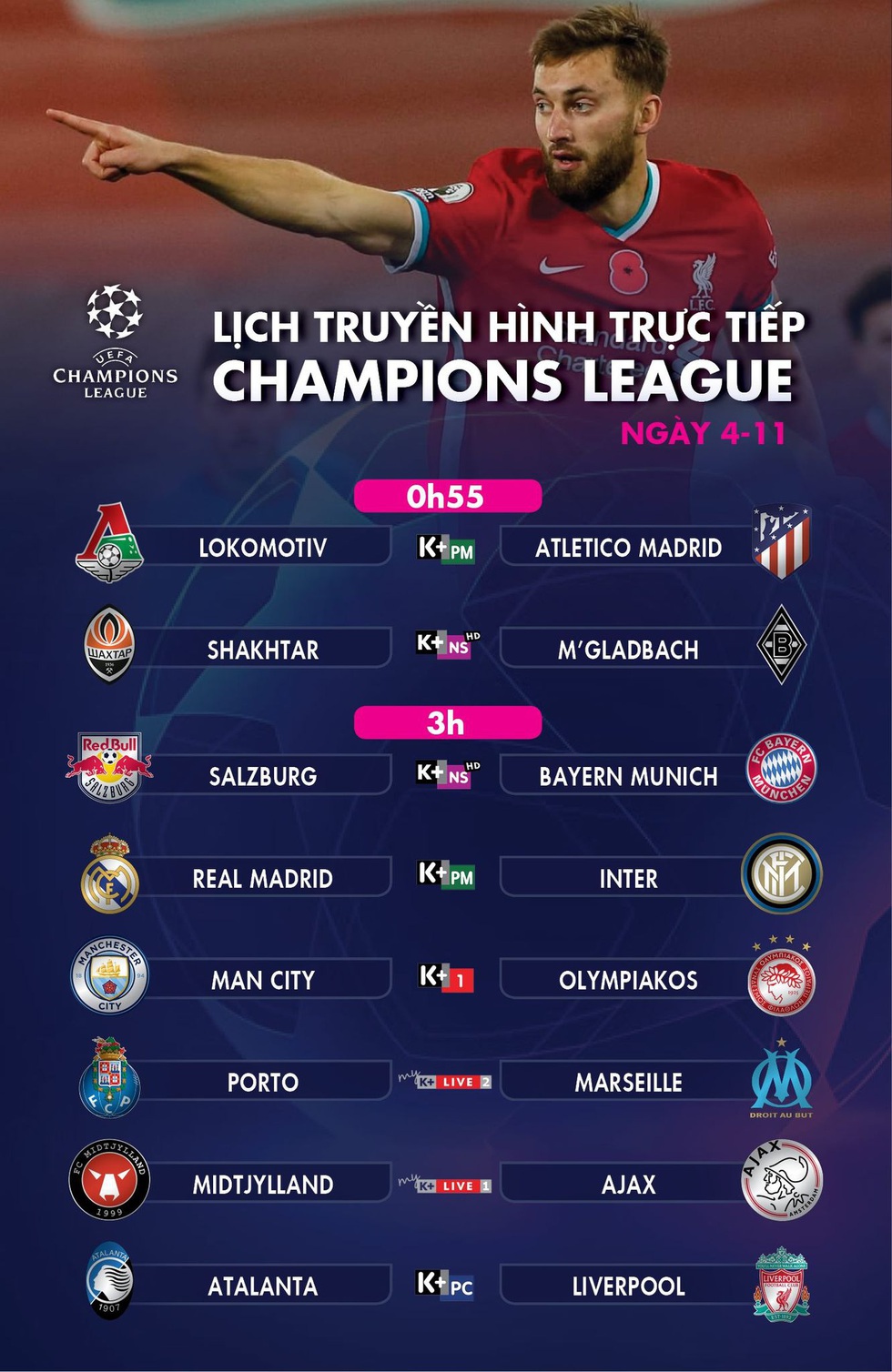 Lịch trực tiếp Champions League 4-11: Tâm điểm Real Madrid - Inter Milan - Ảnh 1. Lịch trực tiếp Champions League 4-11: Tâm điểm Real Madrid - Inter Milan - Ảnh 1.