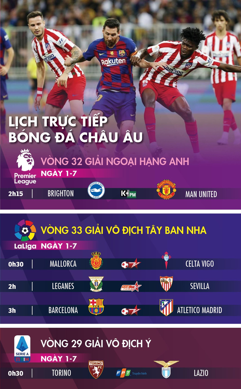 Lịch trực tiếp bóng đá châu Âu ngày 1-7: Đại chiến Barca - Atletico Madrid - Ảnh 1. Lịch trực tiếp bóng đá châu Âu ngày 1-7: Đại chiến Barca - Atletico Madrid - Ảnh 1.