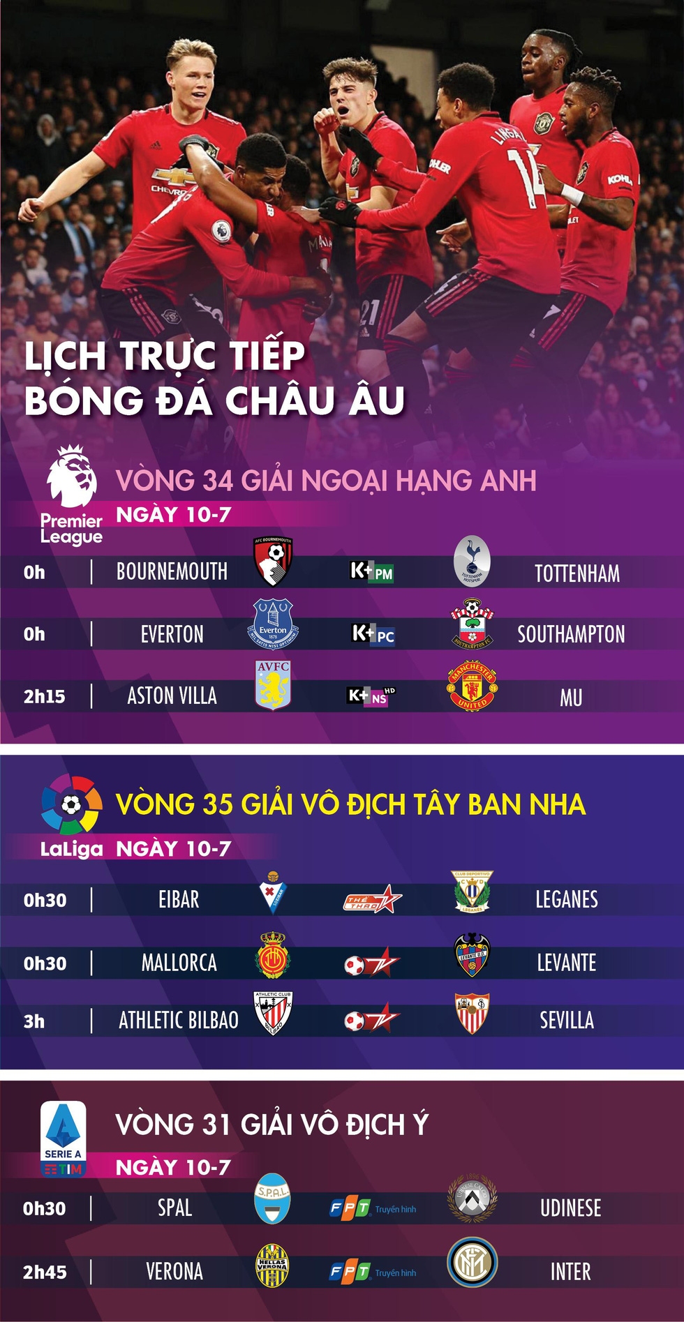 Lịch trực tiếp bóng đá châu Âu 10-7: Chờ Man United hạ Aston Villa - Ảnh 1. Lịch trực tiếp bóng đá châu Âu 10-7: Chờ Man United hạ Aston Villa - Ảnh 1.