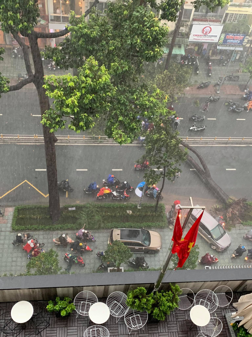 Cây bật gốc đổ ngang đường Nguyễn Tri Phương làm 1 người bị thương, ngập và kẹt xe nhiều nơi - Ảnh 2.