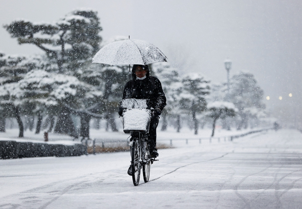 Tuyết rơi bất thường phủ trắng thủ đô Tokyo, tàu xe trễ nải nhưng dân thích - Ảnh 6.