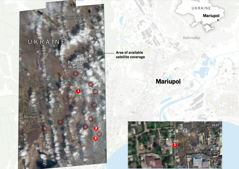 Thiệt hại nặng do pháo kích ở Mariupol nhìn từ ảnh vệ tinh - Ảnh 3.