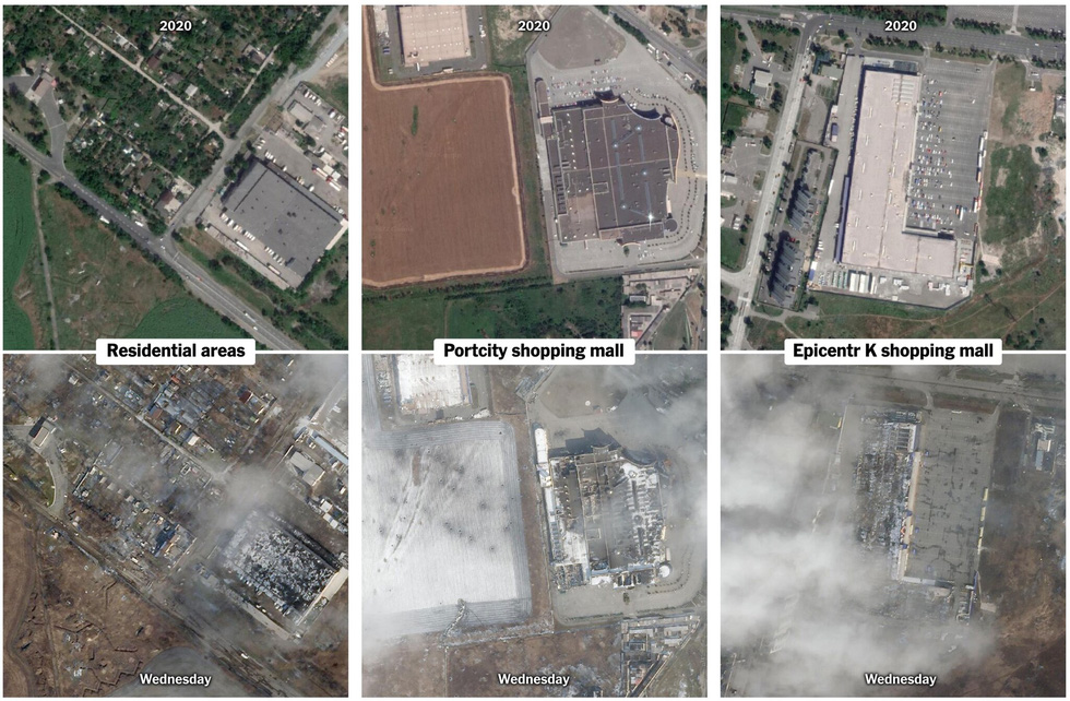 Thiệt hại nặng do pháo kích ở Mariupol nhìn từ ảnh vệ tinh - Ảnh 1.