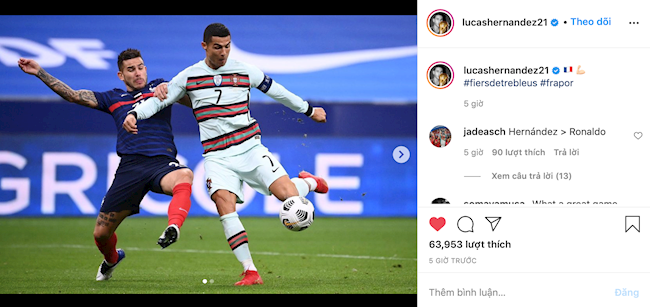 Nhiều cầu thủ tuyển Pháp đều khoe ảnh chụp cùng Ronaldo sau trận.