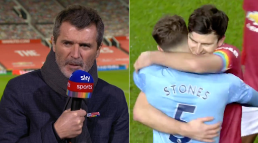 Roy Keane tỏ ra bức xúc trước cái cách các hậu bối ở sân Old Trafford ra ôm hôn thắm thiết đại kình địch cùng thành phố.