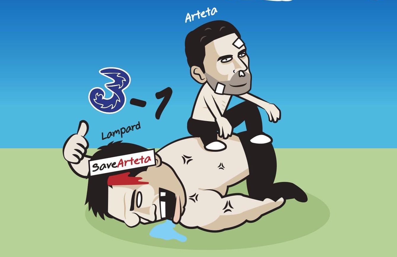 Arsenal có chiến thắng 3-1 trước Chelsea để giải nguy cho Arteta. Ảnh: Just Toon It.