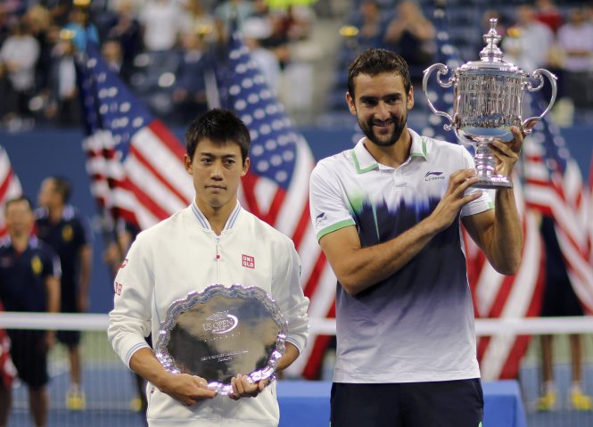 Marin Cilic (phải) cùng Kei Nishikori đã tạo nên cú lật đổ ngoạn mục nhất tại Giải Mỹ mở rộng 2014 - Ảnh: Reuters