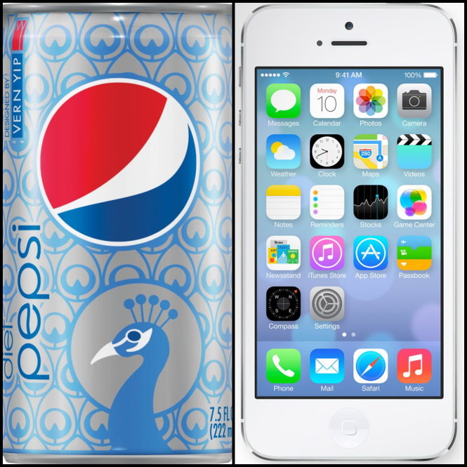 Nhiều chuyên gia liên hệ giữa thiết kế của  iOS 7 và Diet Pepsi, nhưng một thứ “phân biệt giới”, thứ kia lại không