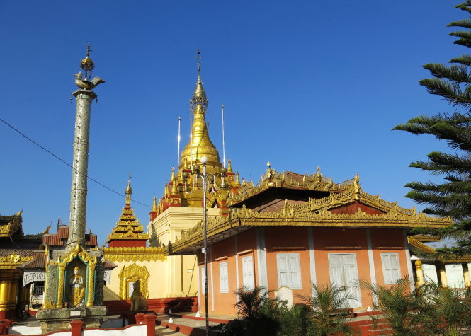 Chùa Maha Aung Mye Bon Thar với bảo tháp vàng rực đặc trưng xứ Miến Điện
