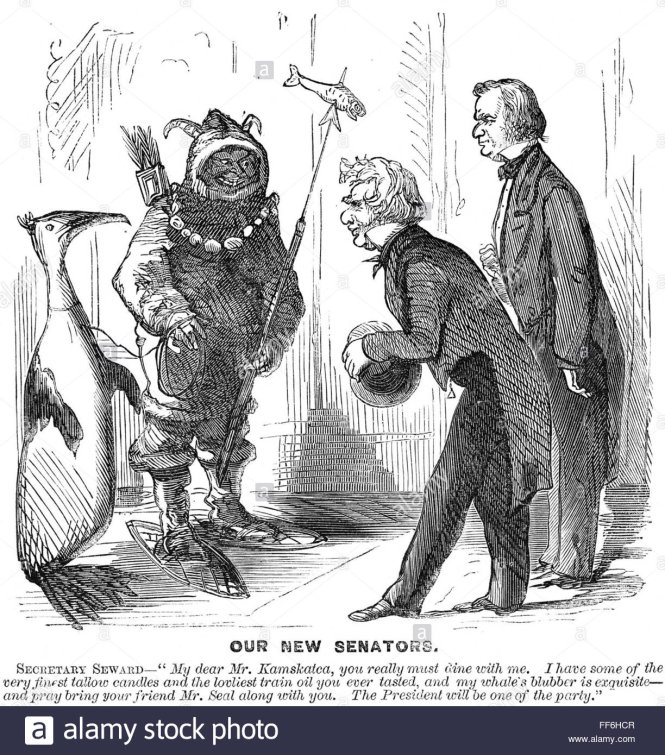 Biếm họa vẽ năm 1867 chế giễu việc các nghị sĩ Mỹ thông qua quyết định mua lại Alaska -alamy.com