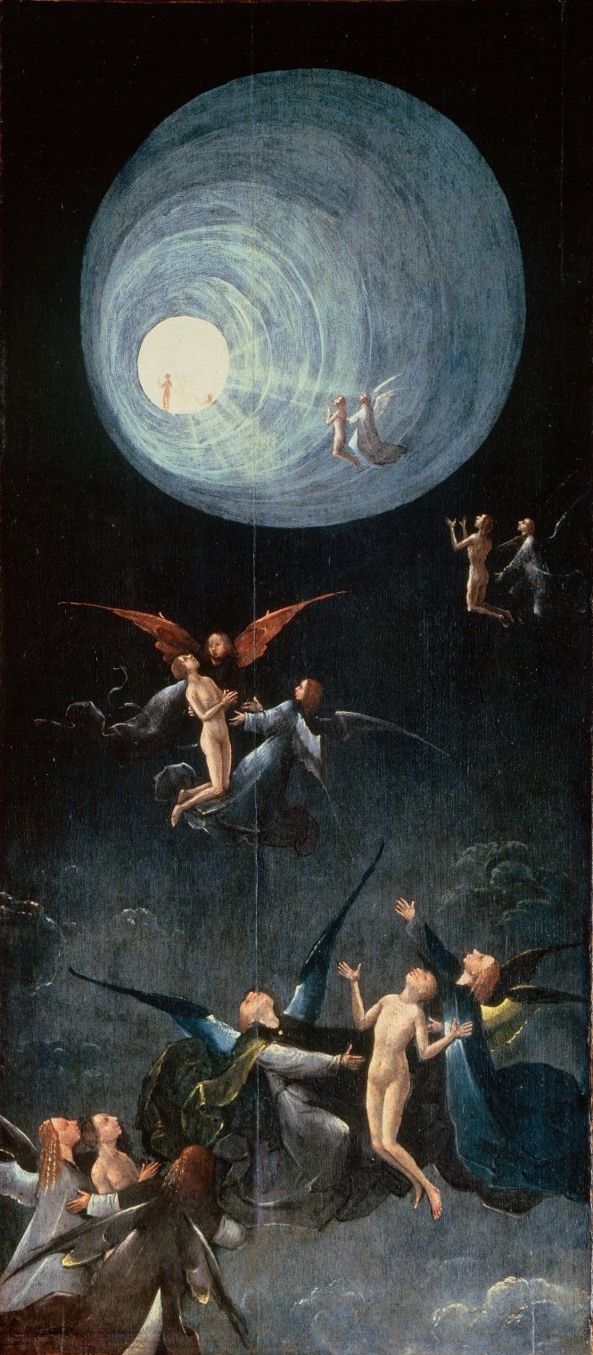 “Những kẻ được ban phúc hạ phàm”, tranh của Hieronymus Bosch vào cuối thế kỷ 15. Ám ảnh cái chết đã được phản ánh từ rất xa xưa trong nghệ thuật, triết học và tôn giáo -Wikipedia