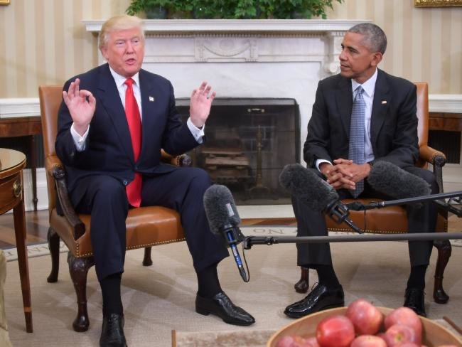 Tổng thống đương nhiệm B. Obama tiếp Tổng thống đắc cử D. Trump tại nhà trắng. Ảnh AFP