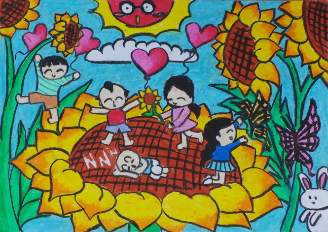 Nô đùa - bức tranh của bệnh nhi Nguyễn Hoàng Nam, 15 tuổi, đã mất năm 2015 (vẽ tặng chương trình “Ước mơ của Thúy”)