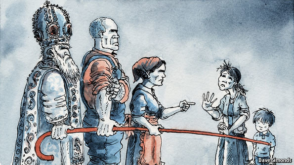 Bức tranh minh họa cho bài báo của The Economist cũng tạo ấn tượng ở Nga đàn ông sắp sửa có quyền đánh vợ thoải mái -The Economist