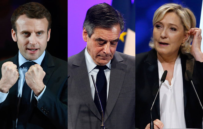 Từ trái qua: ông Macron, ông Fillon và bà Le Pen -ladmedia.fr