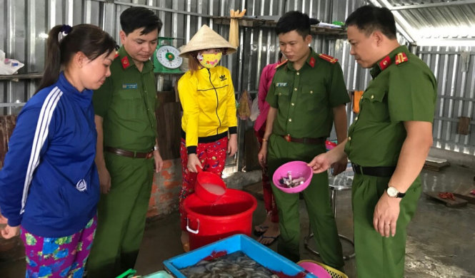 Bắt quả tang hơn 1 tấn tôm bơm tạp chất đang đi tiêu thụ - Ảnh 2.