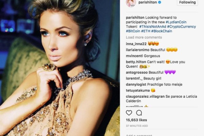 Paris Hilton quảng bá ICO trên Instagram
