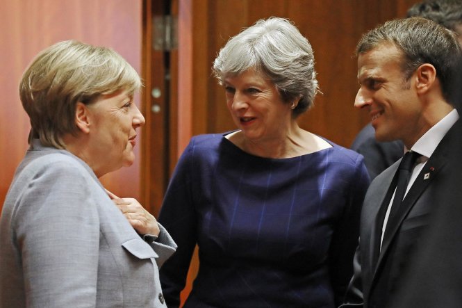 Từ trái sang: Thủ tướng Đức Angela Merkel, Thủ tướng Anh Theresa May và Tổng thống Pháp Emmanuel Macron.-Ảnh: standard.co.uk