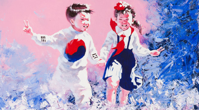 Bên nhau - sơn dầu trên vải toan, tranh của Sun Mu (2012). Ảnh: nknews.org