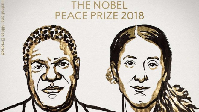 Hai nhà hoạt động vì nữ quyền được trao giải Nobel Hòa bình 2018: bác sĩ Denis Mukgewe và nhà hoạt động Nadia Murad. Ảnh: DNA India