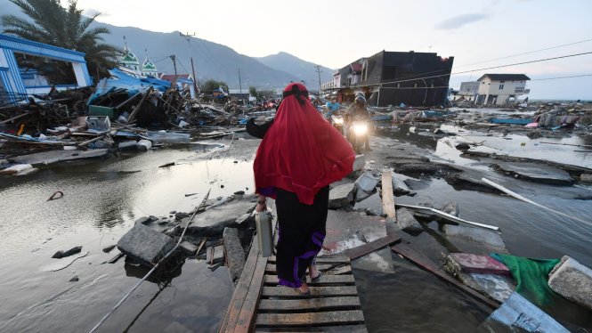 Một vùng rộng lớn của thành phố hơn 300.000 dân Palu đã trở thành bình địa. Ảnh: Getty Images
