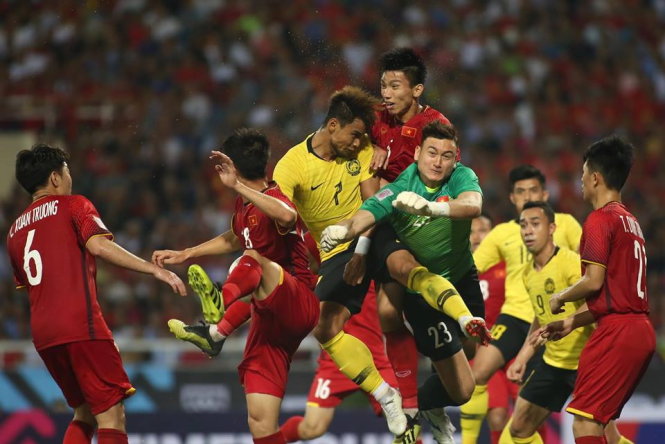 Thủ môn Đặng Văn Lâm - người hùng trong trận thắng Malaysia 2-0 tại Mỹ Đình. Ảnh: Nguyên Khôi