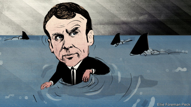 Sau giai đoạn trăng mật, giờ ông Macron đang phải đối mặt với thực tế trần trụi và hung hiểm. Ảnh: The Economist