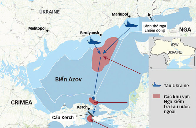 Sự biến trên biển Azov và eo biển Kerch ngày 25-11. Ảnh: Kyiv Post