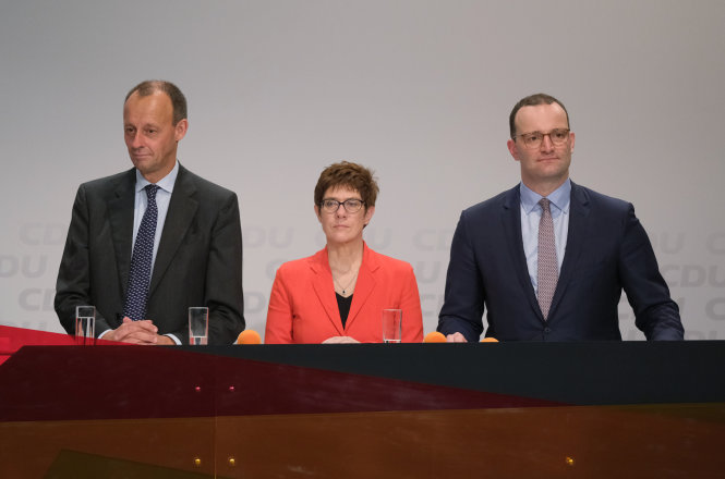 Các ứng viên CDU được cho là có thể thay thế bà Merkel, từ trái sang: Friedrich Merz, AKK, và Jens Spahn. Ảnh: Getty Images