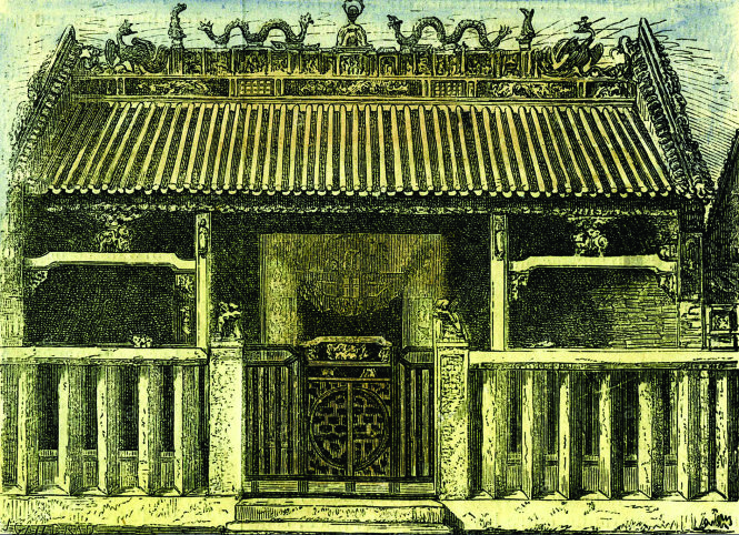 Cổng chùa Bà Thiên Hậu, ký họa trên tạp chí của Pháp 1864. Ảnh: topsimages.com