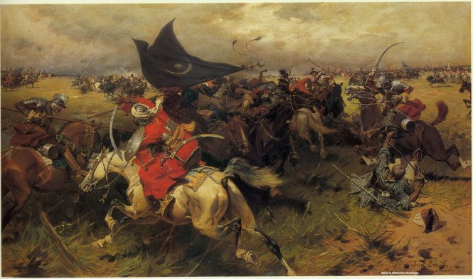 Kỵ binh Ottoman (áo đỏ), tức sipahis, và kỵ binh Ba Lan, tức hussar, trong trận Vienna 1683, tranh của họa sĩ người Ba Lan Józef Brandt.-Ảnh: Pinterest