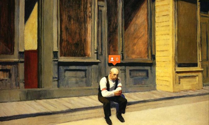 Một bức tranh của Edward Hopper - họa sĩ người Mỹ nổi tiếng với những bức tranh mô tả sự cô đơn, hối tiếc và buồn chán - được một họa sĩ khác (Nastya Nudnik) 