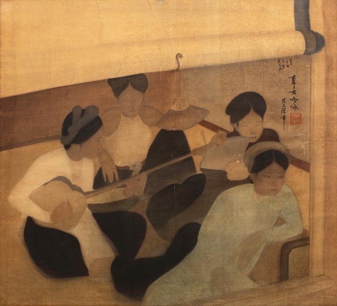 Bức tranh lụa Hát ả đào (Femmes musiciennes) của họa sĩ Phạm Hậu