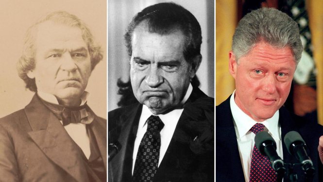 Các tổng thống Mỹ từng đối mặt với việc luận tội hoặc nguy cơ bị luận tội, từ trái sang: Andrew Johnson, Richard Nixon và Bill Clinton. Ảnh: wnct.com