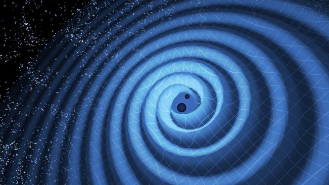 Mô tả sóng hấp dẫn tạo ra từ va chạm của hai lỗ đen. Ảnh: LIGO
