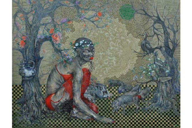 Bức “Ở nơi đây” của Phạm Tuấn Tú, acrylic trên toan, 130x170cm, 2011.